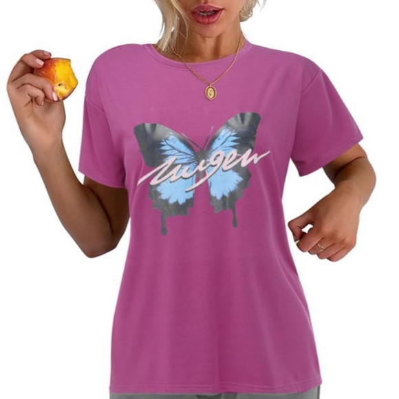 🦋3for$19 Oversized Blue Butterfly Trendy Y2K Tshirt - Picture 1 of 7